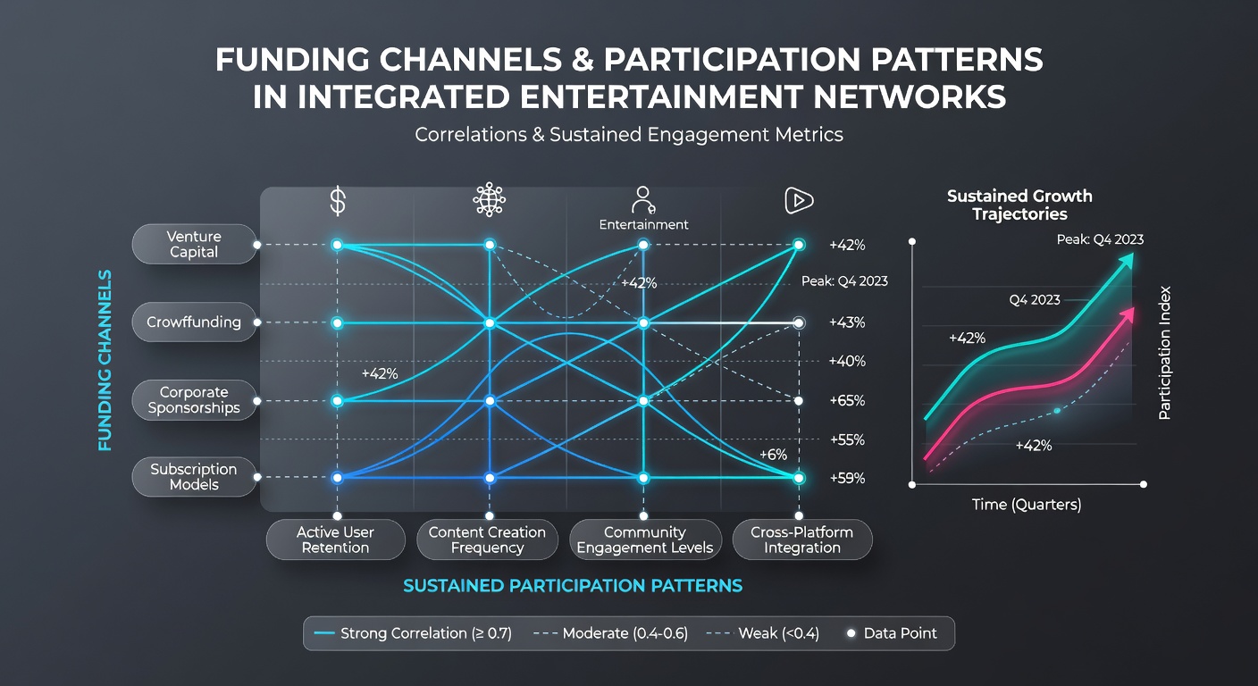 Data visualization showing funding channel flows into entertainment network participation metrics