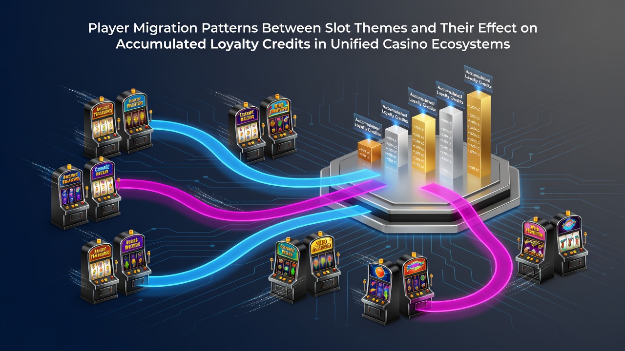 Visualization of player migration flows between different slot machine themes in a unified casino loyalty ecosystem