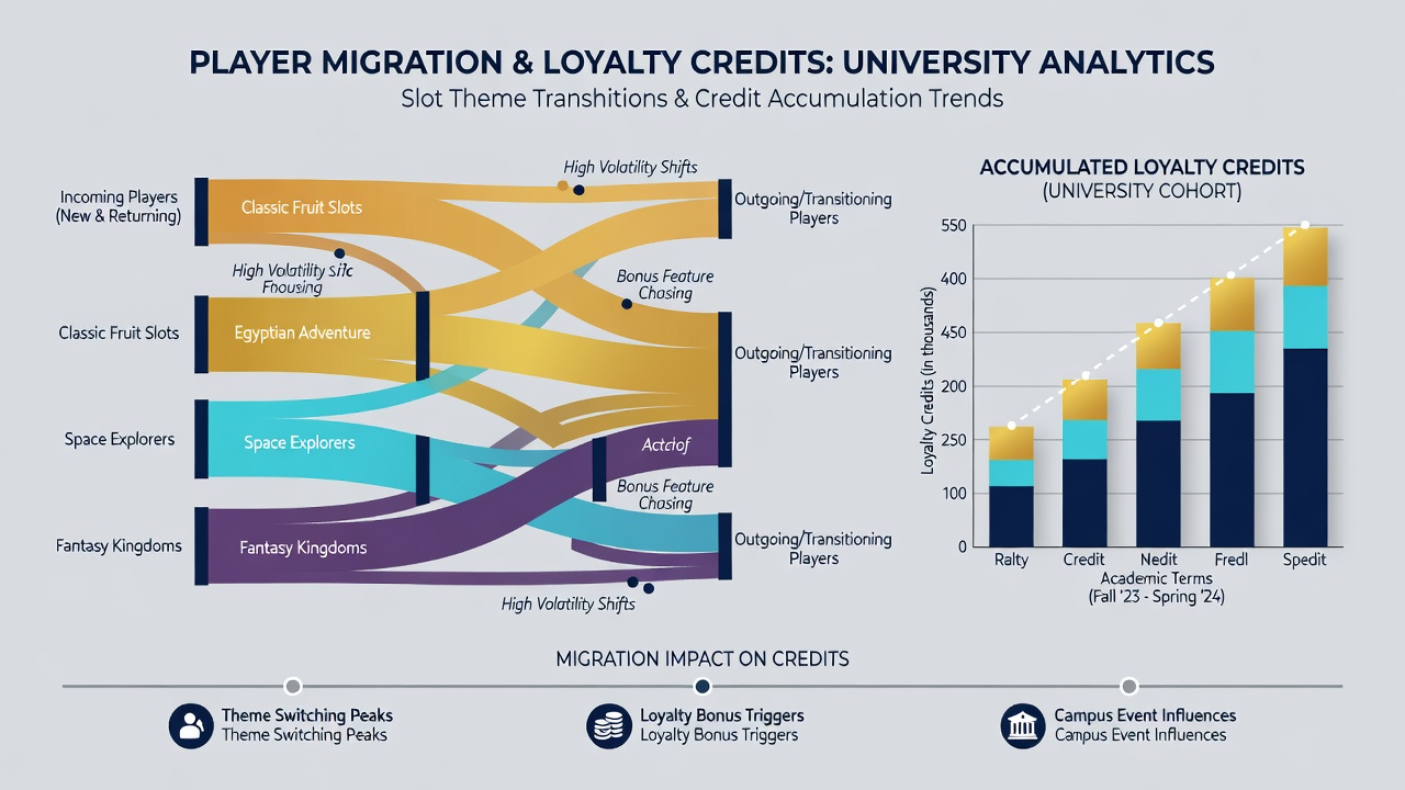 Data charts showing loyalty credit accumulation rates across slot theme migrations in casino networks